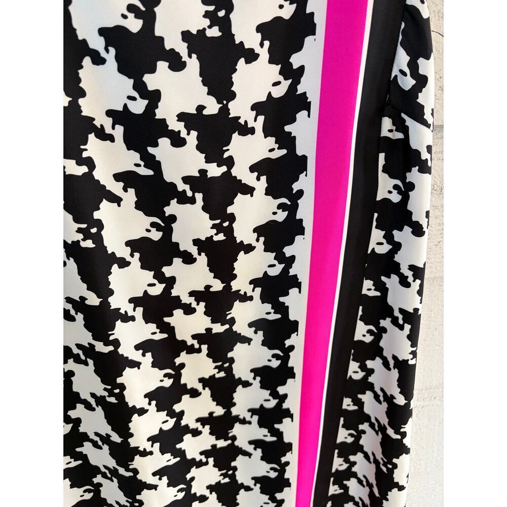 Julie Brown NYC 100% Silk Dress Size 6 Black White Houndstooth Pink Trim Shift - Picture 3 of 7